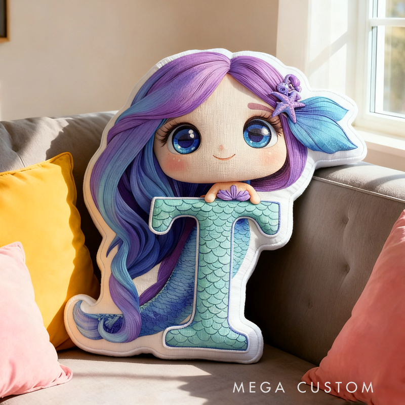Personalized Cute Mermaid Initial Pillow Christmas Gift for Kids