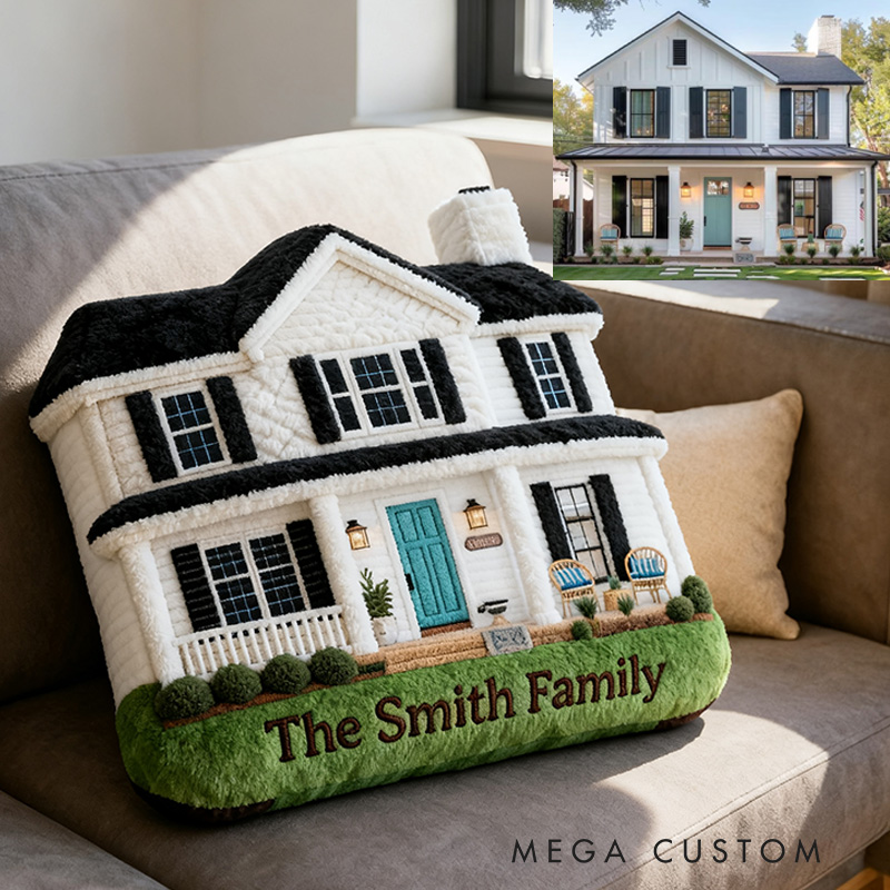 Personalized House Shaped Pillow Custom Family Name Decor Cozy Home Cushion Unique Housewarming Gift Soft Plush Throw Pillow for Living Room or Bedroom