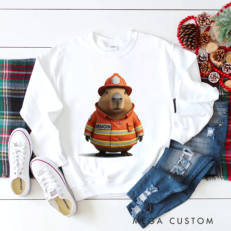Personalized Kids Sweatshirt and Holiday Pullover with 3D Capybara Character Design Featuring Different Occupations for a Fun and Festive Winter Look