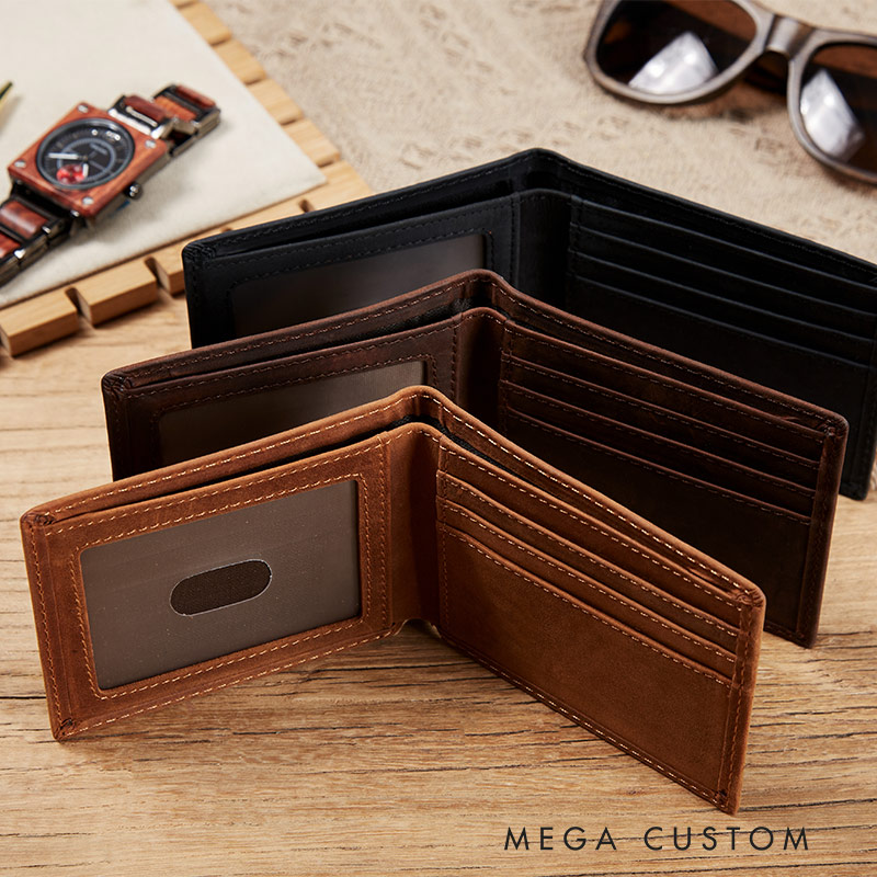 Personalized coordinates Crazy Horse Leather Wallet for traveling lovers