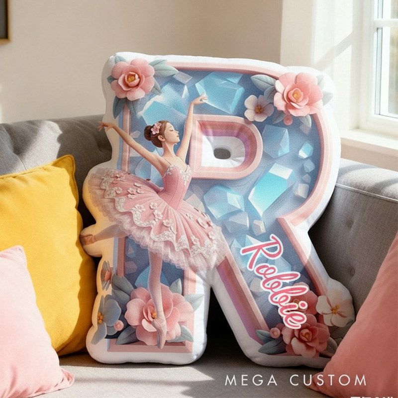 Personalized Crystal Ballet Alphabet Shaped Pillow for Dance Lovers Initial Pillow Christmas Gift for Kids