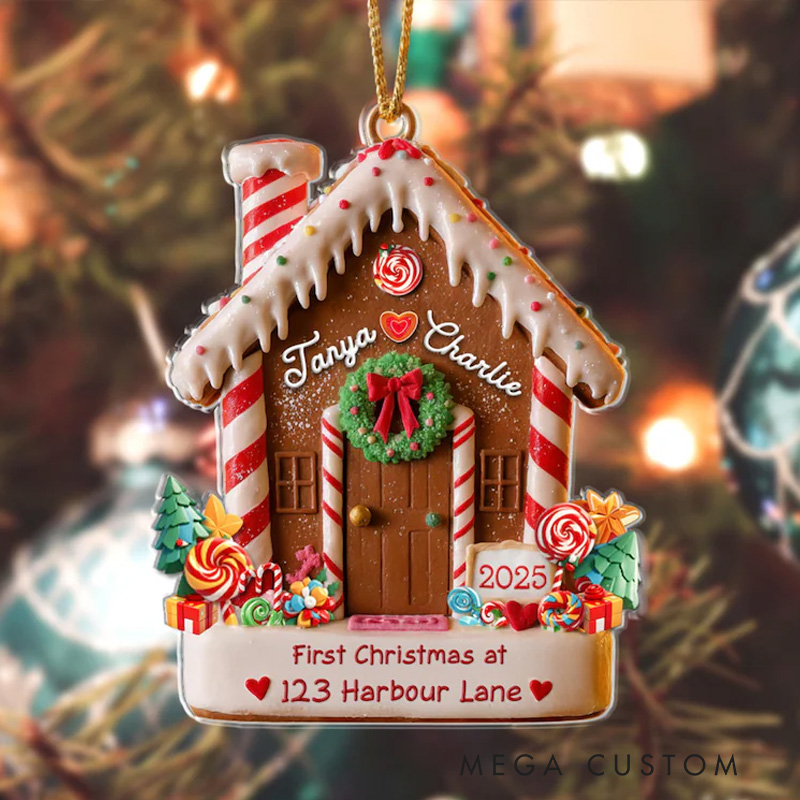 Personalized Gingerbread House Ornament First Christmas 2025 Custom Address Decoration Festive Holiday Keepsake for New Homeowners Unique Gift Idea