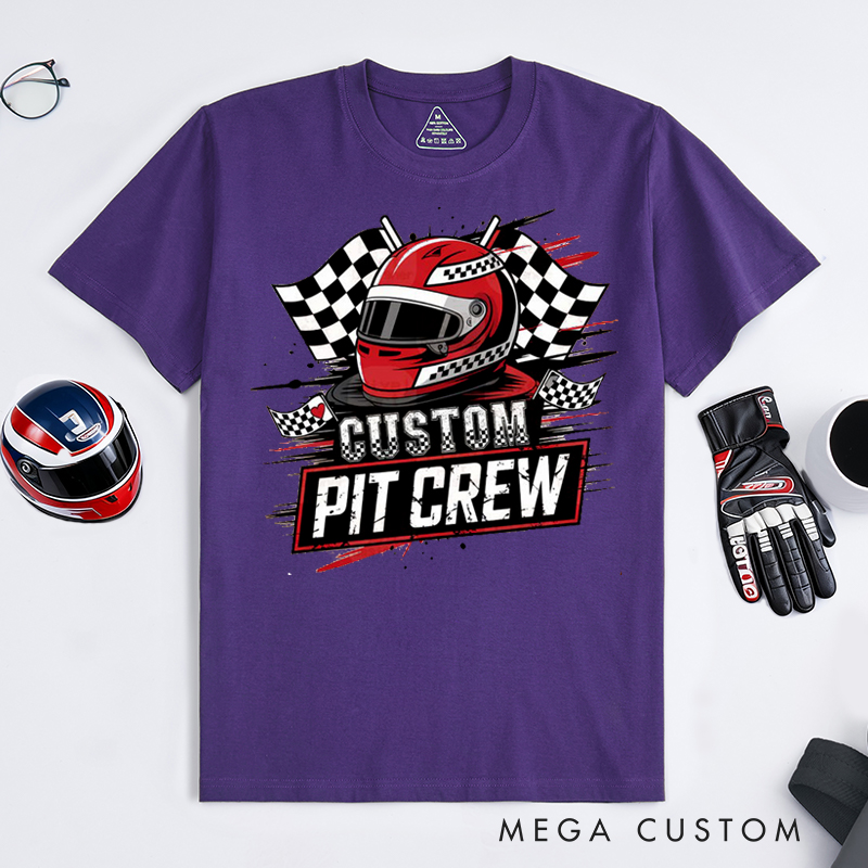 Personalized Racing Pit Crew T-Shirt Custom Name Motorsport Team Tee Gift for Racers and Crew Members