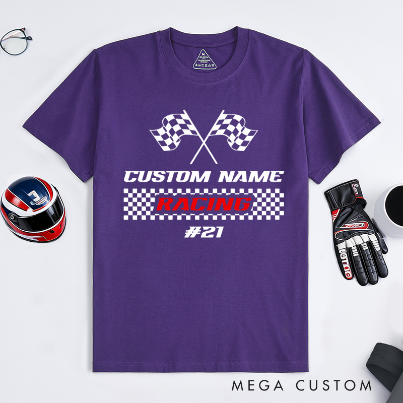 Personalized Racing T-Shirt Custom Name and Number Race Team Tee Gift for Racers and Racing Lovers