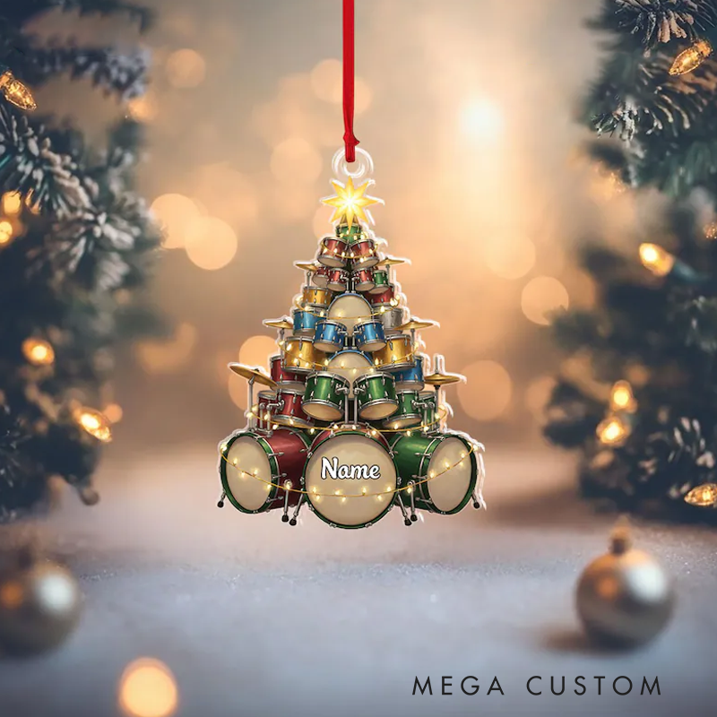 Personalized Drum 2D Flat Acrylic Ornament Custom Drummer Christmas Ornament Musician Tree Decor Gift for Drum Players