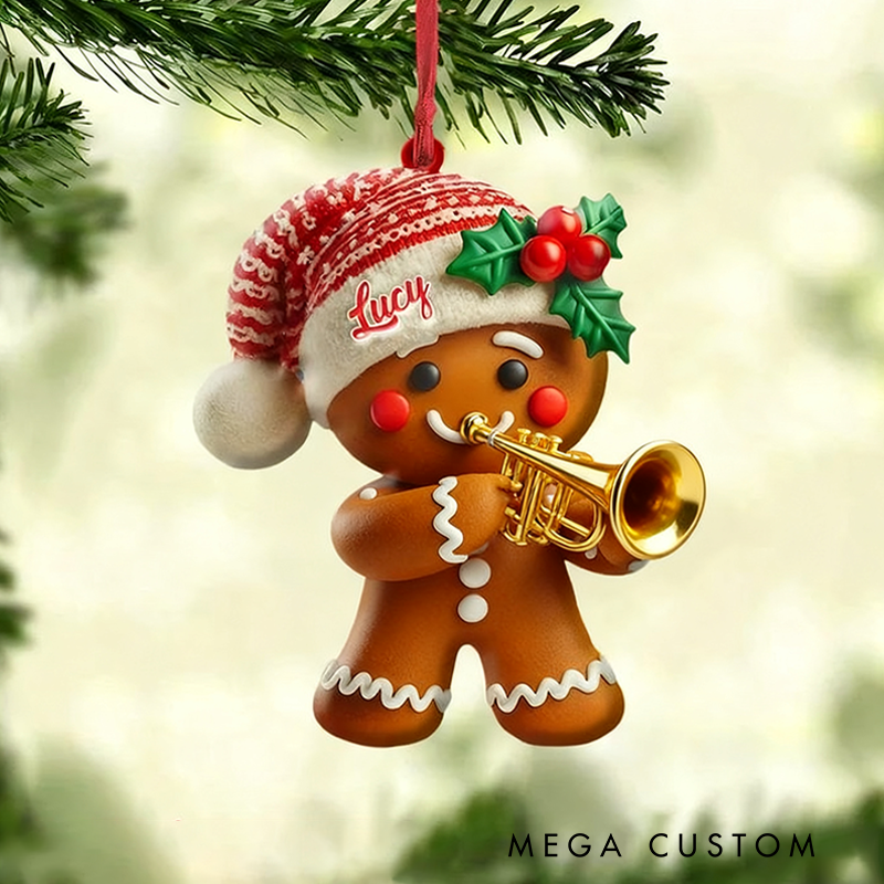 Personalized Gingerbread Playing Piano Ornament Custom Name Ukulele Christmas Tree Ornament Music Band Ornament