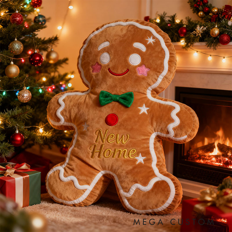 Personalized Gingerbread Man Pillow Custom Name Festive Christmas Decor Cozy Plush Cushion for Kids Holiday Gift Cute Decorative Accent for Home