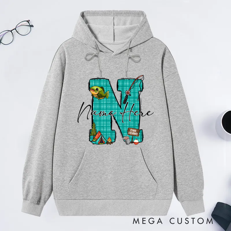 Personalized Fishing Hoodie Custom Name and Letter Sweatshirt Perfect Gift for Anglers Cozy and Stylish Outdoor Apparel