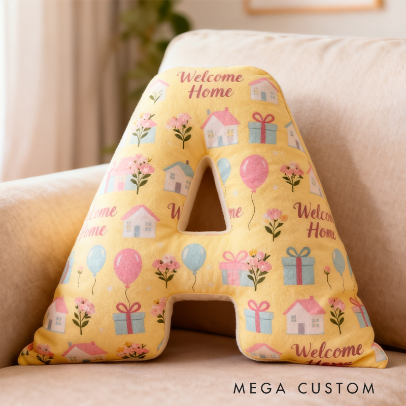Personalized Welcome Home Letter Pillow Graphic 3D Print Soft Decorative Cushion for New Homeowners Cozy Housewarming Gift Living Room Decor