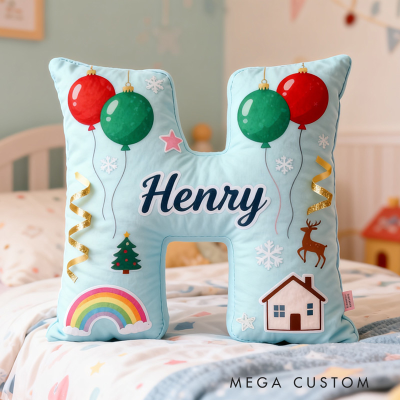 Personalized Holiday Letter Pillow Graphic 3D Print Festive Decorative Cushion for Kids Room Custom Name Design Cozy Gift for Christmas