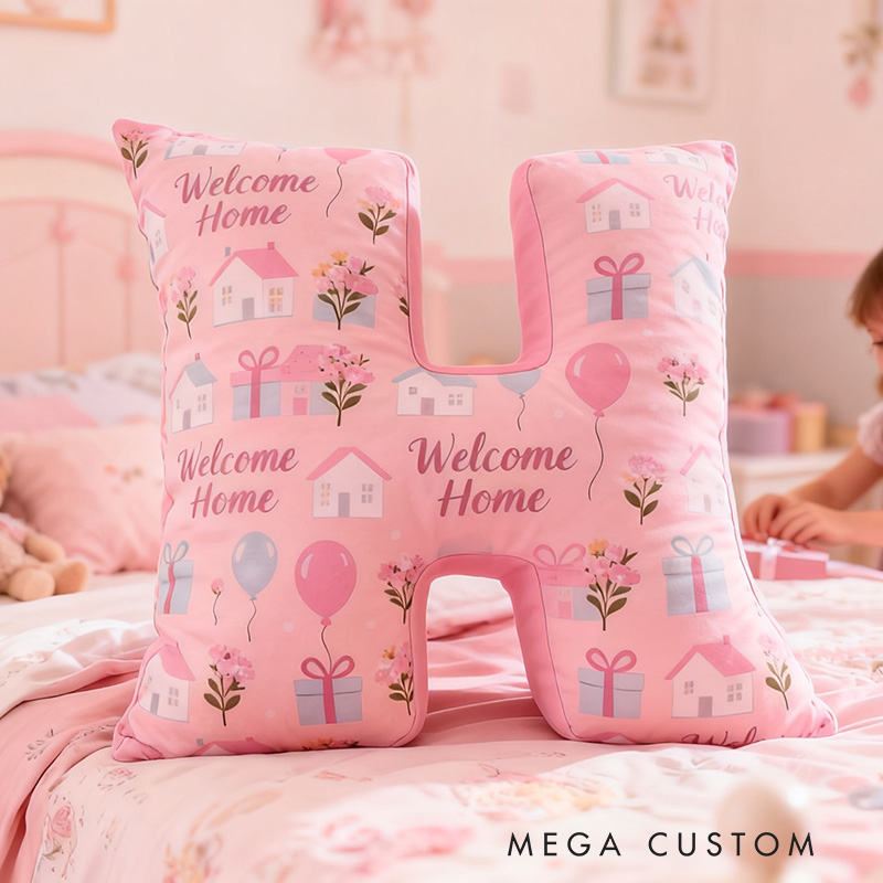Personalized Welcome Home Letter Pillow Graphic 3D Print Soft Decorative Cushion for New Homeowners Cozy Housewarming Gift Bedroom Decor