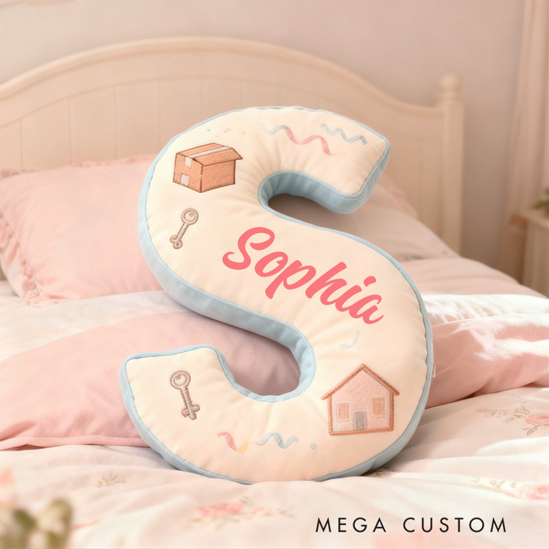 Personalized Housewarming Letter Pillow Graphic 3D Print Custom Name Design Soft Decorative Cushion for New Home Cozy Gift with Moving Day Theme