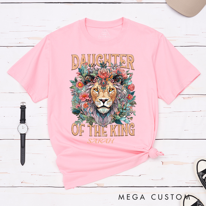 Personalized Flower Lion Cotton Bible Verse Classic T-Shirt with Custom Name Christians Gift Birthday Gift Christian Apparel Gift for Jesus Lover 