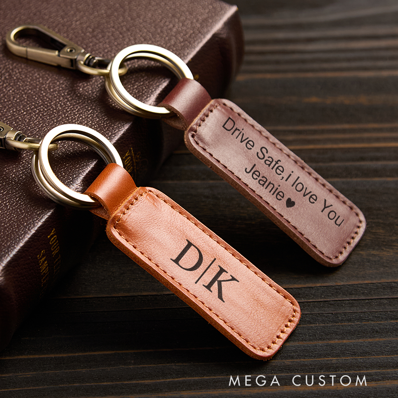 Personalized Leather Keychain for Him Custom Keychain with Name Engraved Leather Key Chain Anniversary Gift Groomsmen Gift Birthday Gift for Him