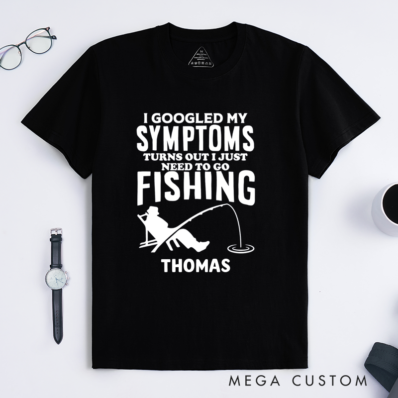 Personalized Fishing T-Shirt Funny Fishing T-Shirt I Googled My Symptoms Design Custom Name Sweatshirt Perfect Gift for Fishing Enthusiasts