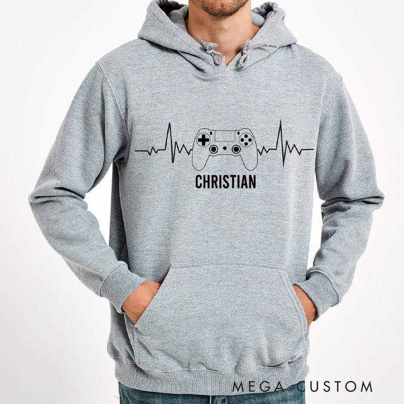 Personalized Video Game Heartbeat Hoodie Funny Gamer Sweatshirt Gift for Geek Game Lover