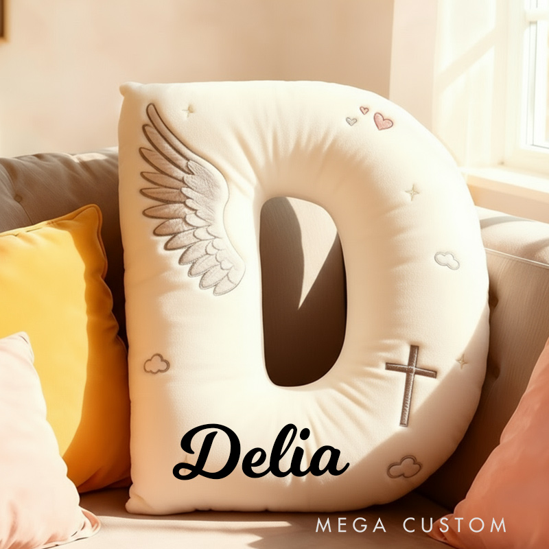 Personalized Letter Pillow Angle Wings Graphic 3D Print Custom Name Design Pillow for Family Gift