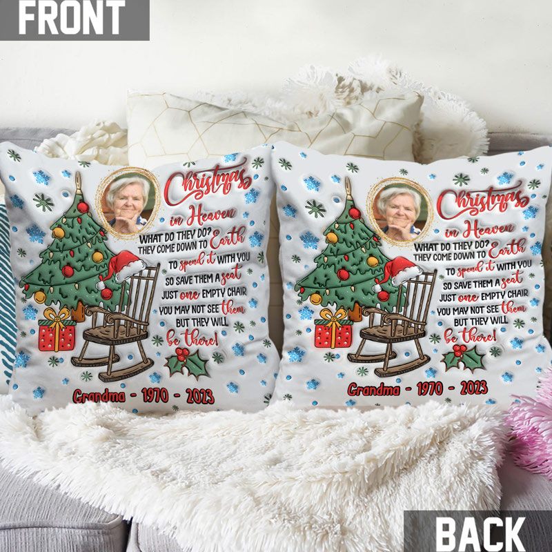 Personalized Photo Throw Pillow Christmas In Heaven Graphic 3D Print Pillow Memorial Gift for Loss of Loved One