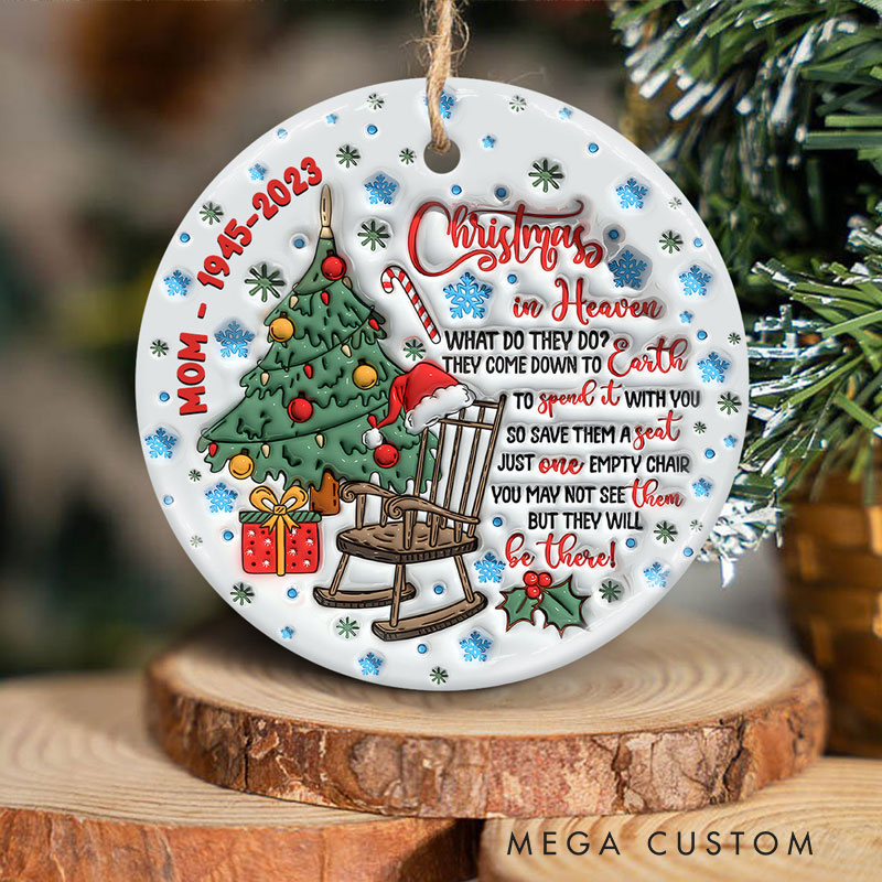 Personalized Ceramic Circle Ornament Christmas In Heaven Memorial Gift for Loss of Mother 4Christmas Ornament 