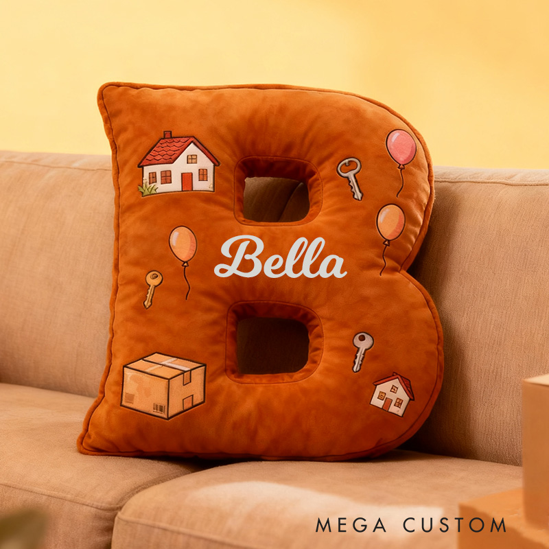 Personalized Letter Pillow Custom Name Design Soft Decorative Cushion with Home and Key Theme Perfect Gift for New Home Decor Graphic 3D Print 