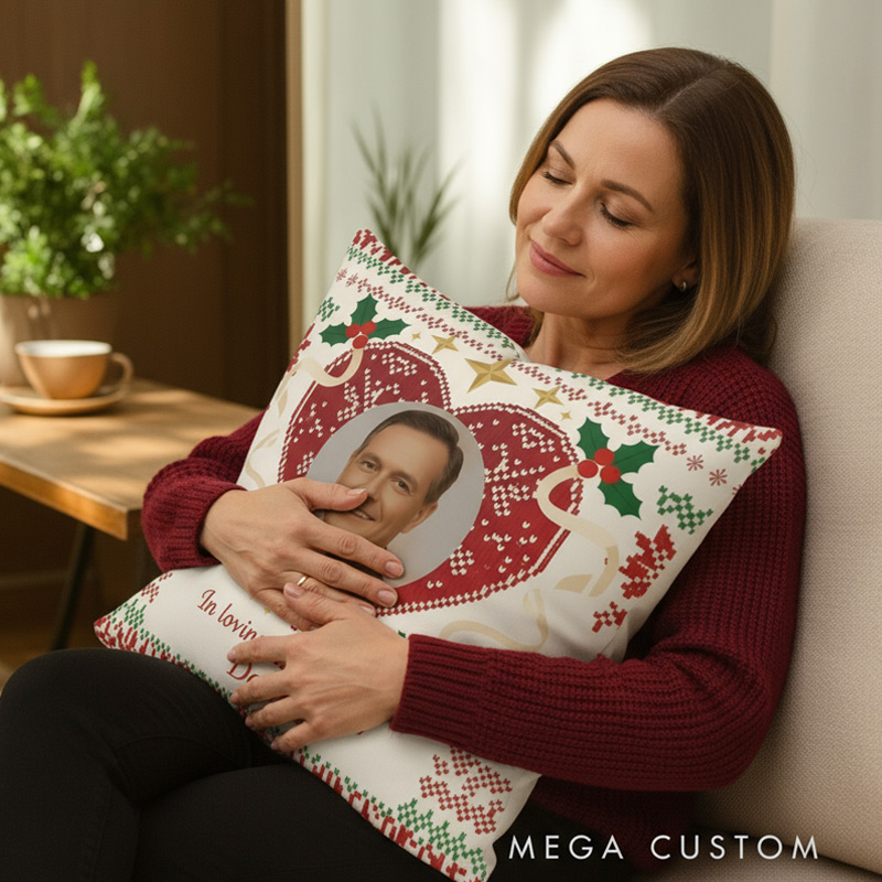 Personalized Memorial Christmas Pillow In Loving Memory Gift Custom Photo and Name Remembrance Cushion for Loss of Loved One