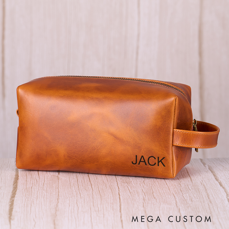 Personalized Men's Leather Toiletry Bag Custom Groomsmen Gifts Groomsman Dopp Kit Gifts Mens Travel Bag Anniversary Gift