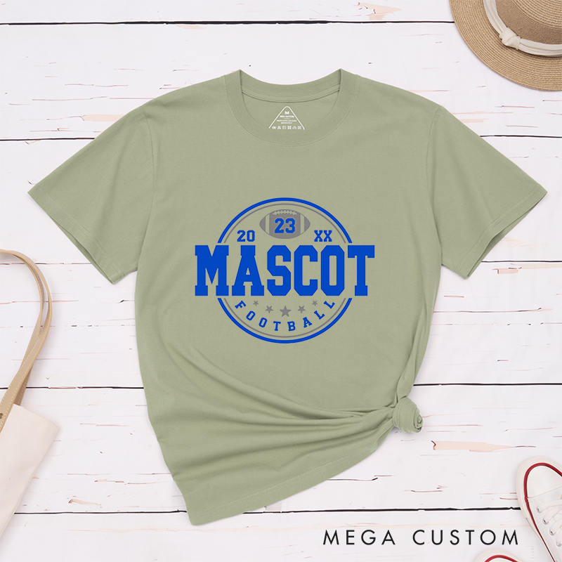 Personalized American Football T-Shirts Featuring Custom Mascot ,Number and Year on the Front