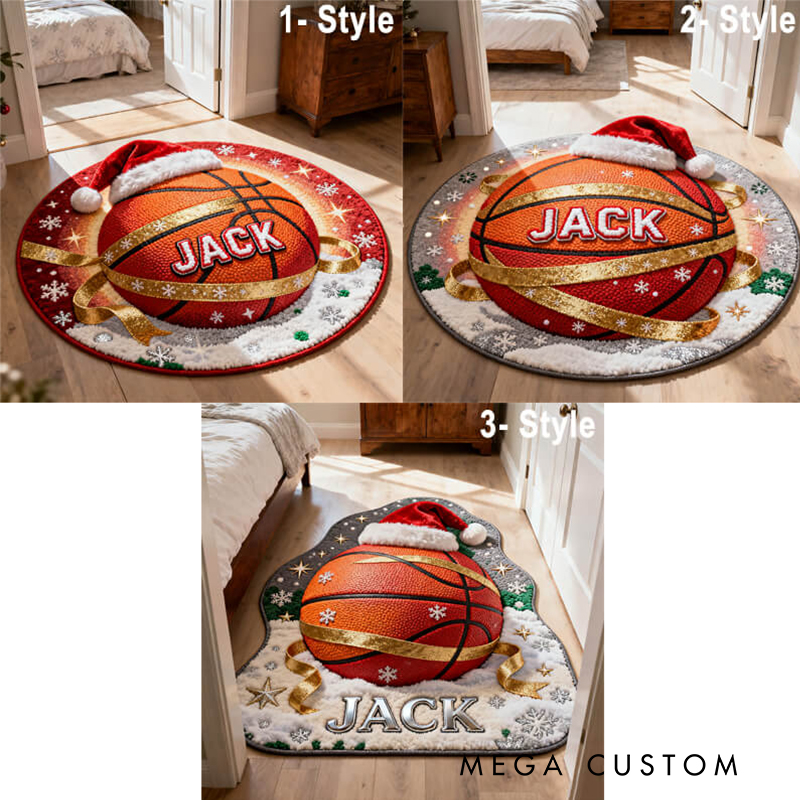 Personalized Christmas Basketball Themed Door Mat for Sports Lovers