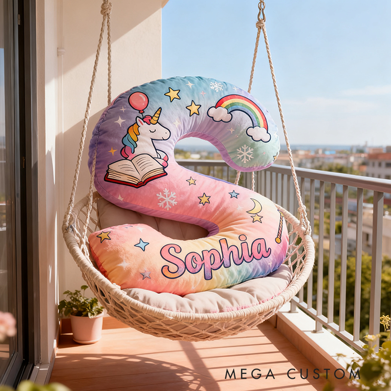 Personalized Gradient Letter Pillow with Unicorn Stars Moon Balloons and Whimsical Fairytale Magic Inspired Graphic 3D Print Pillow Christmas Gift