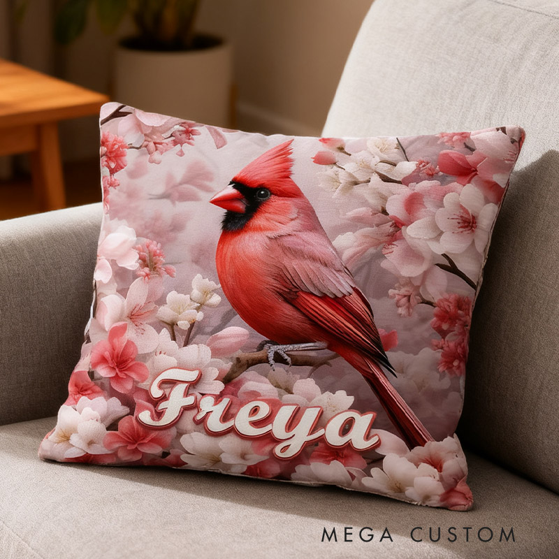 Personalized Cardinal Floral Pattern Throw Pillow Cover Graphic 3D Print with Name Memory Christmas Gift for Family Custom Double Sided Pillow