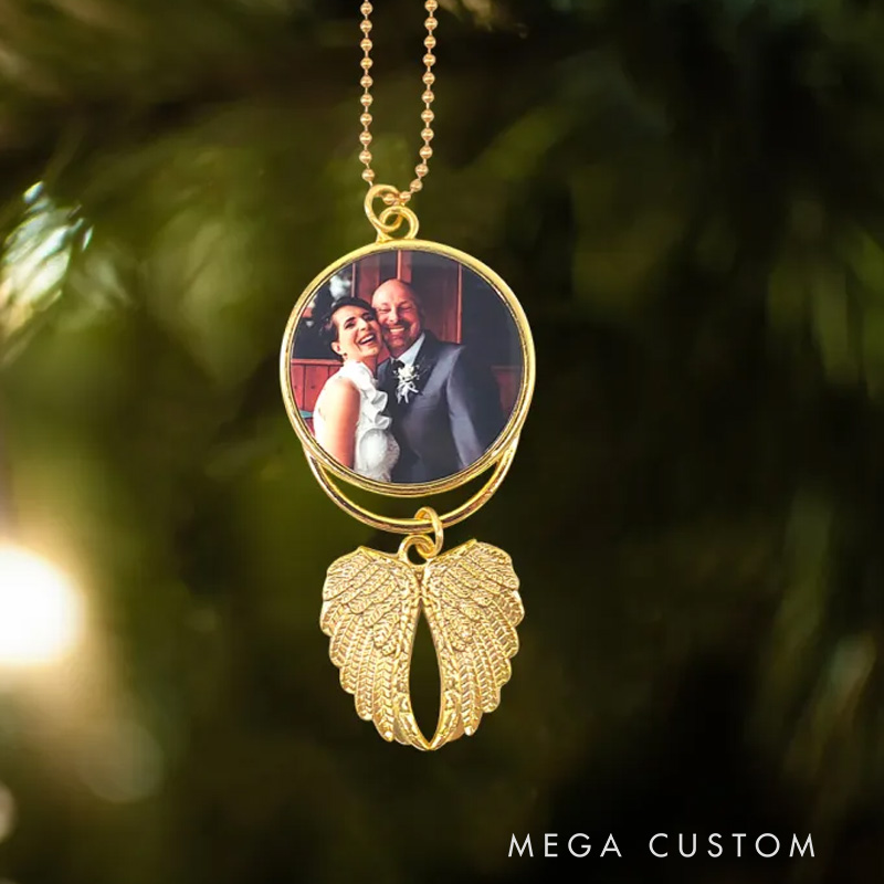 Personalized Photo Angel Wings Memorial Hanging Charm Custom Rear View Mirror Charm Remembrance Gift Memorial Guardian Angel Car Charm