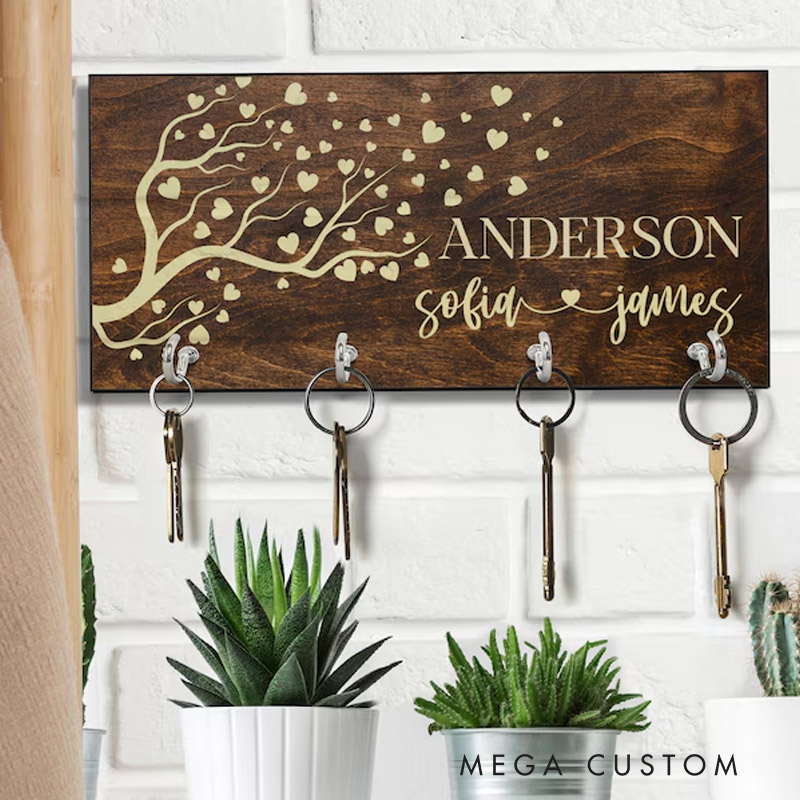 Personalized Key Holder for Wall Custom Key Hanger Housewarming Gift New Home Gifts First Home Gift Realtor Closing Gift Couple Gift