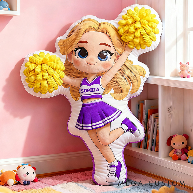 Personalized Adorable Cheerleading Pillow with Name and Outfit Design for Kids