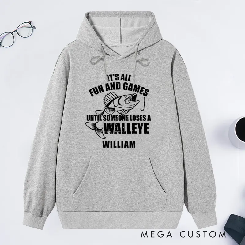 Personalized Fishing Hoodie Funny Walleye Fishing Hoodie Custom Name Sweatshirt Angler Humor Gift Perfect for Anglers and Humor Lovers 