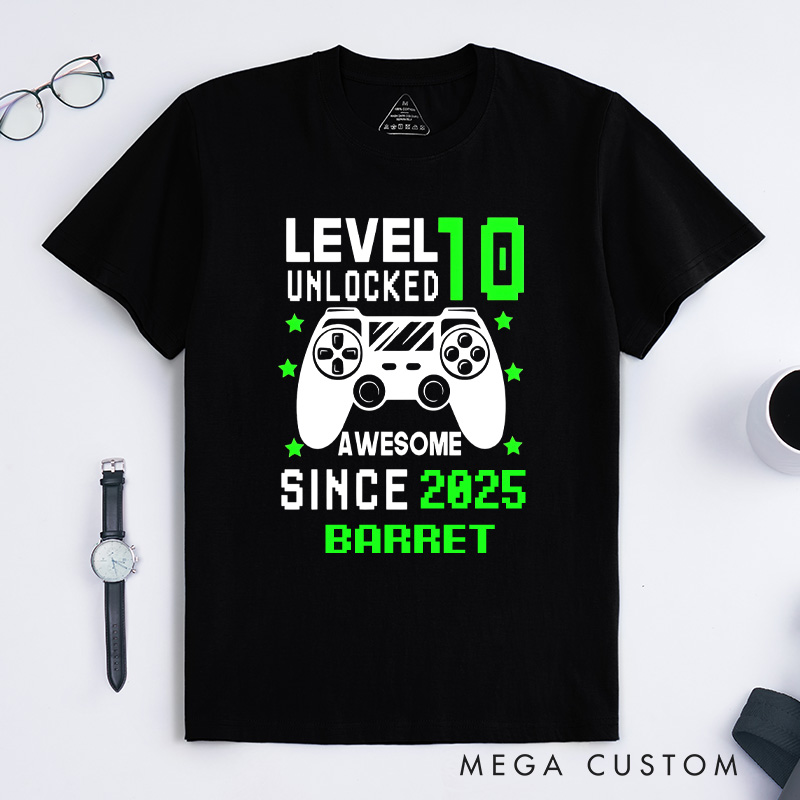 Personalized Custom Level Unlocked Shirt Level 10 Unlocked Awesome Since Custom Birthday Teen Kids Gift Birthday Gamer Gift for Game Geek Lover