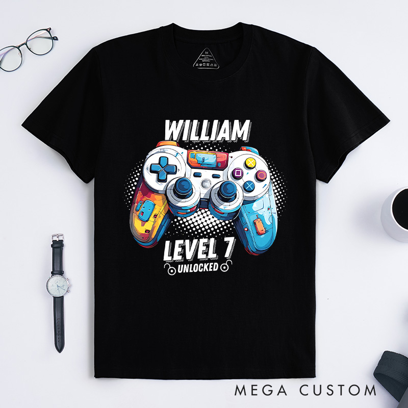 Personalized Custom Birthday Shirt Birthday Unlocked Shirt Boy Gamer T-Shirt Kids Birthday Party Gift for Game Geek Lover