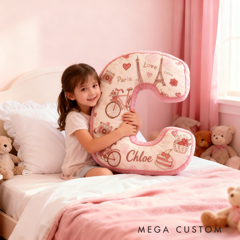 Personalized 26 Letters Christmas Gift Pink Pillow Romantic Pastel Design Graphic 3D Print Pillow for Kids