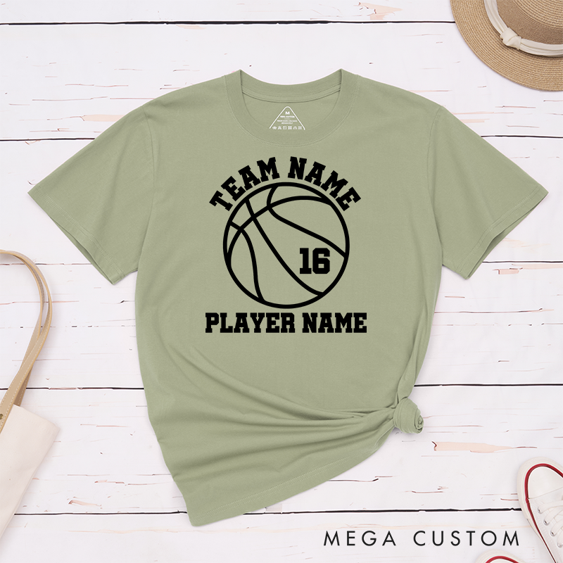 Personalized Basketball Team T-Shirt with Custom Team Name Player Name Jersey Number and Bold Graphic Design