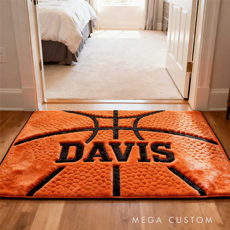 Personalized Basketball Player Rug with Name and Classic Court Style or Fans and Players
