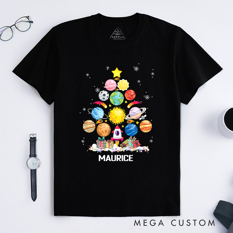 Personalized Solar System Christmas Tree Shirt Funny Planet Shirt Astronomy Universe Shirt Xmas Gifts Geek Lover