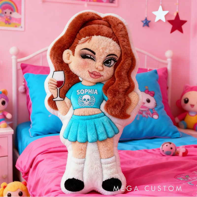 Personalized Y2K Style Cartoon Character with Name Graphic 3D Print Pillow Christmas Gift for Kids Birthday Gift