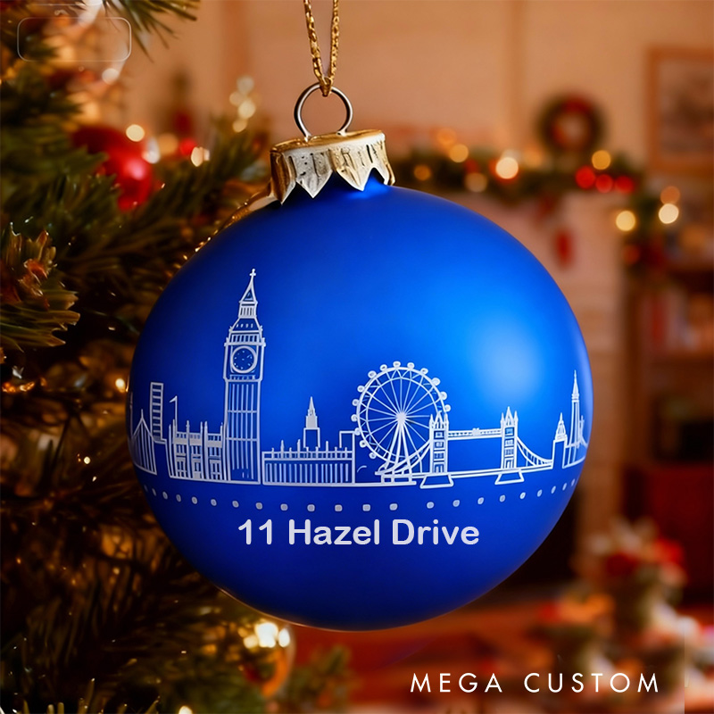 Personalized London Skyline Ornament Custom Address Christmas Ball Holiday Decoration Christmas Tree Bauble with Iconic Landmarks Home Decor