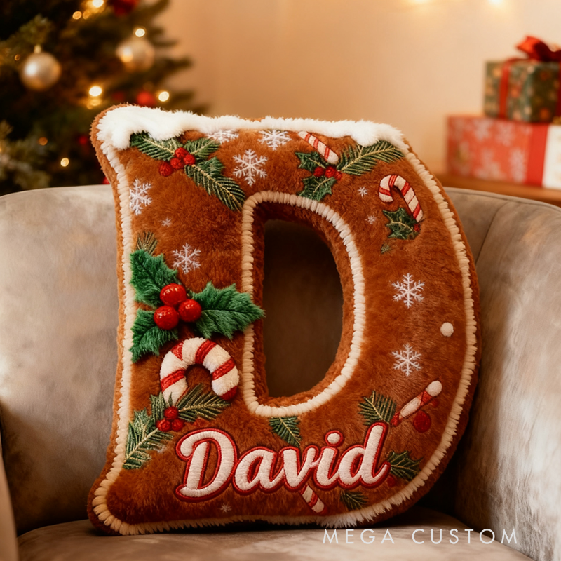Personalized Gingerbread Man Initials with Name Graphic 3D Print Pillow Christmas Gift for Kids Birthday Gift