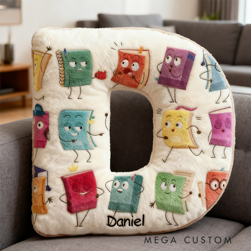 Personalized Alphabet Book Buddy Pillow Graphic 3D Print Custom Name Gift for Reading Lovers
