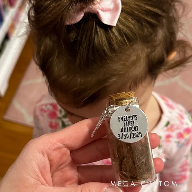 Personalized First Haircut Keepsake Personalized Jar with Date Glass with Cork Scissors Charm for First Lock of Hair Cut Sentimental Gift 
