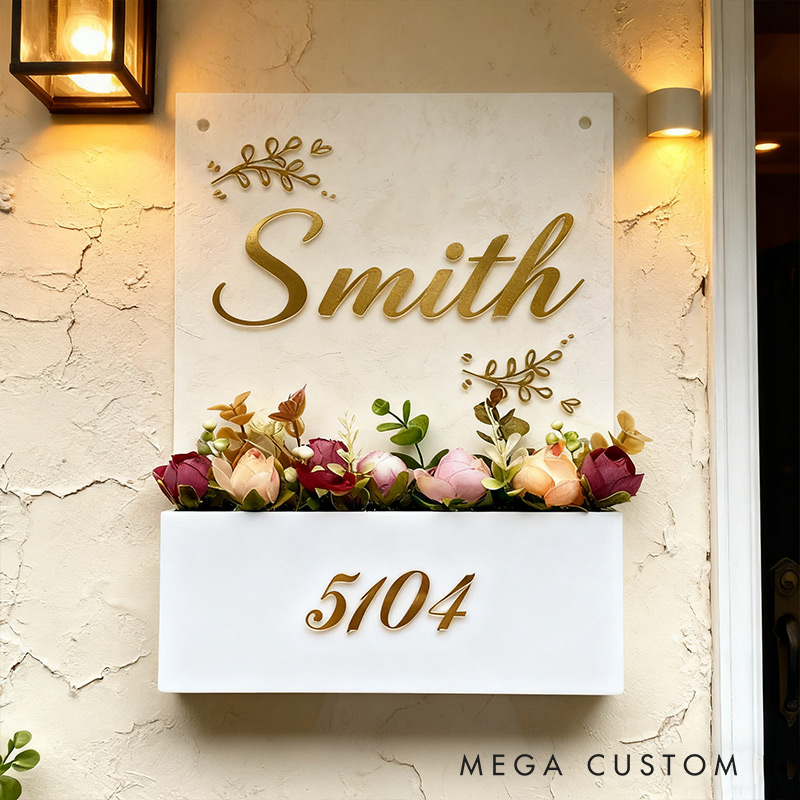 Personalized Acrylic Flower Planter Nameplate Custom names and Flat Number Housewarming Gift for Family 