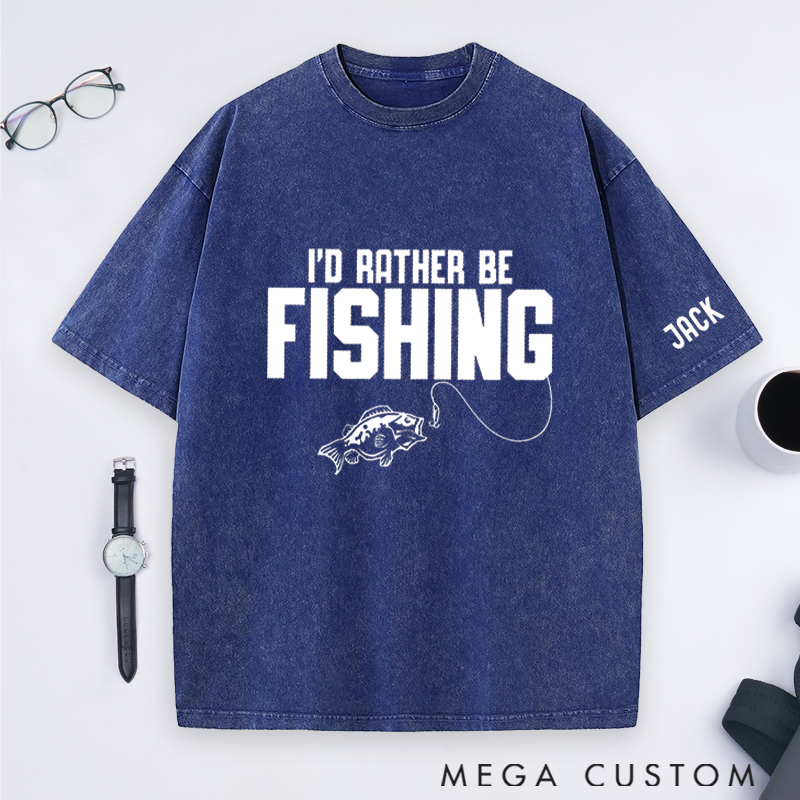 Personalized Fishing T-Shirt I'd Rather Be Fishing T-Shirt Custom Name Fisherman Gift Comfortable Gift for Fishing Lovers