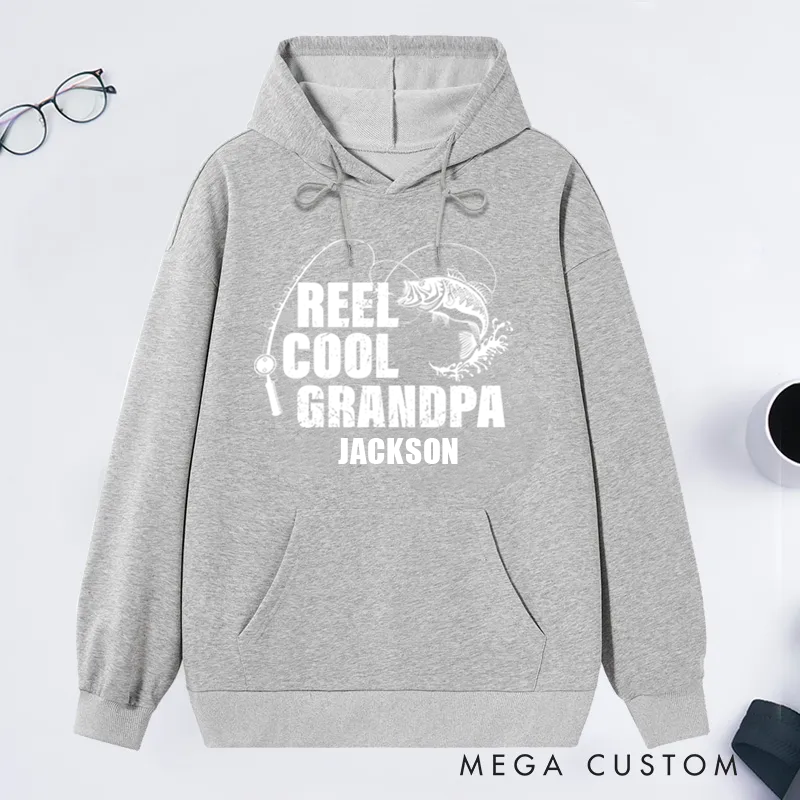 Personalized Fishing Hoodie Fishing Birthday Gift Father's Day Gift Reel Cool Design Custom Name Perfect Gift for Fishing Enthusiast Grandpa Dad Husband