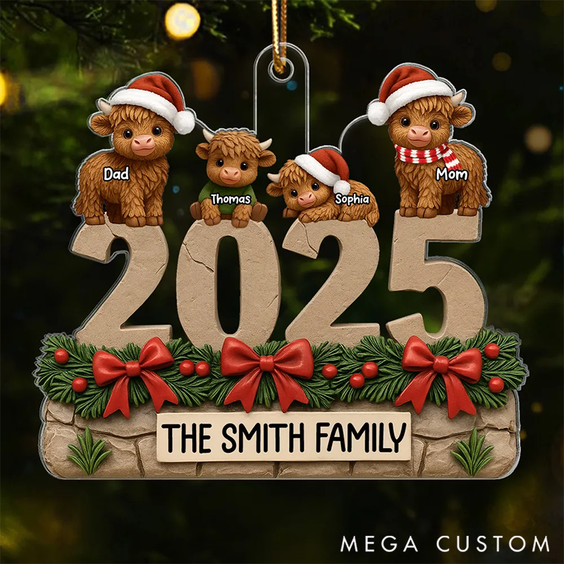Personalized Highland Cows Family Dad Mom Kids Christmas Ornaments Gift for Family