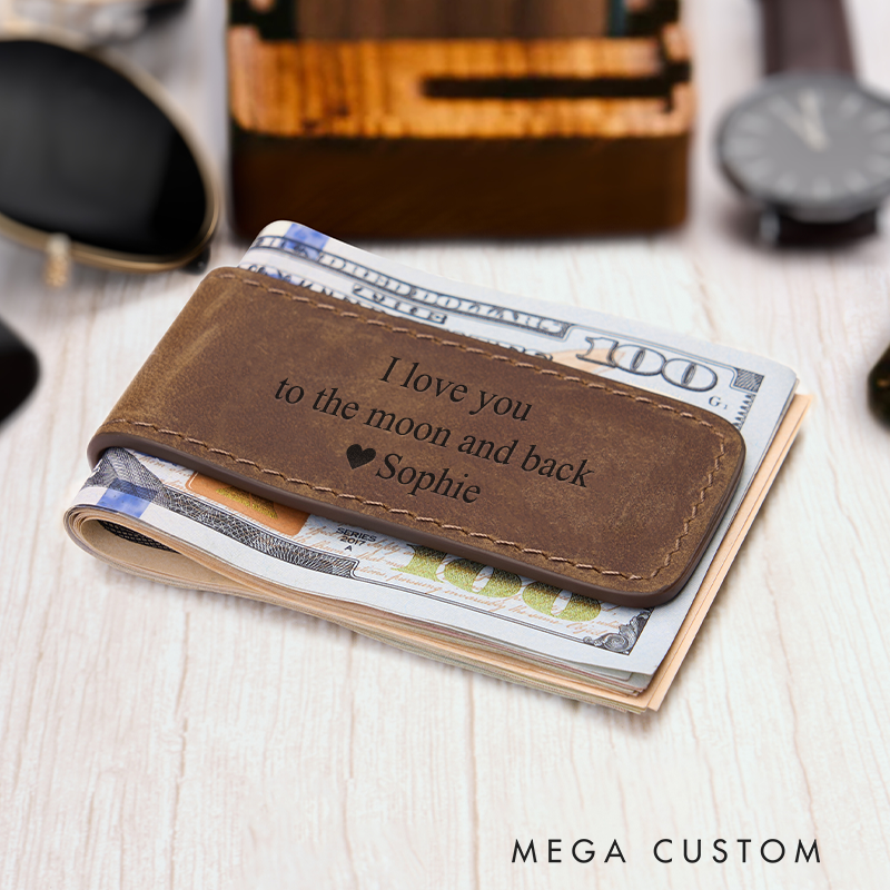 Personalized Leather Money Clip Wallet for Him Custom Money Clip with Name Engraved Money Clip for Men Groomsmen Money Clip Wedding Gift